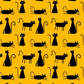 Simple Black Cats on Yellow