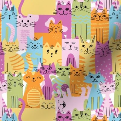 Cats - Yellow, green, pink, baby blue