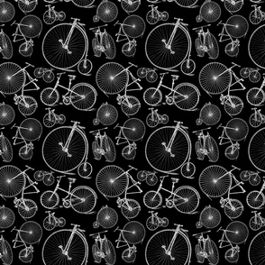 Old Fashioned Bicycles Black & White Bike Print with Black Background (Small Scale)