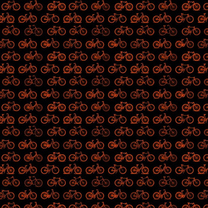 Retro Antique Bicycles in Hot Orange on Black Background (Small Scale)