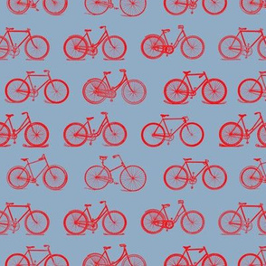 Retro Bicycles Blue & Red Pattern (Mini Scale)