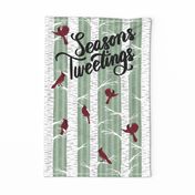 Seasons Tweetings! Red Cardinal holiday tea towel