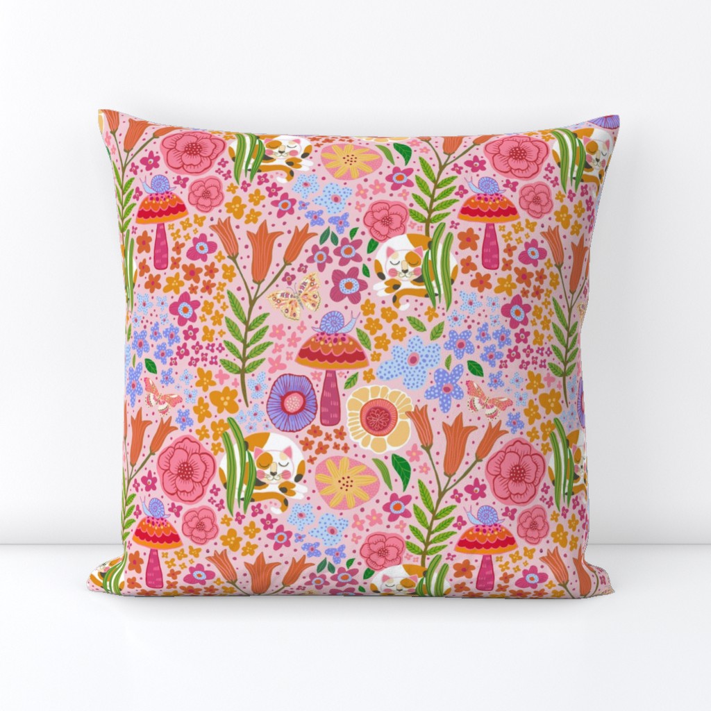 Calico Cat Garden on pink