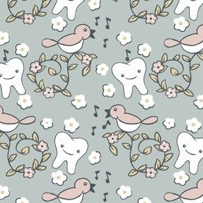 Song Bird Bicuspid -  Molar Dental Tooth Design on grey/ gray med / small  