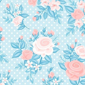 Retro Flowers_Rose Quartz-Light Blue