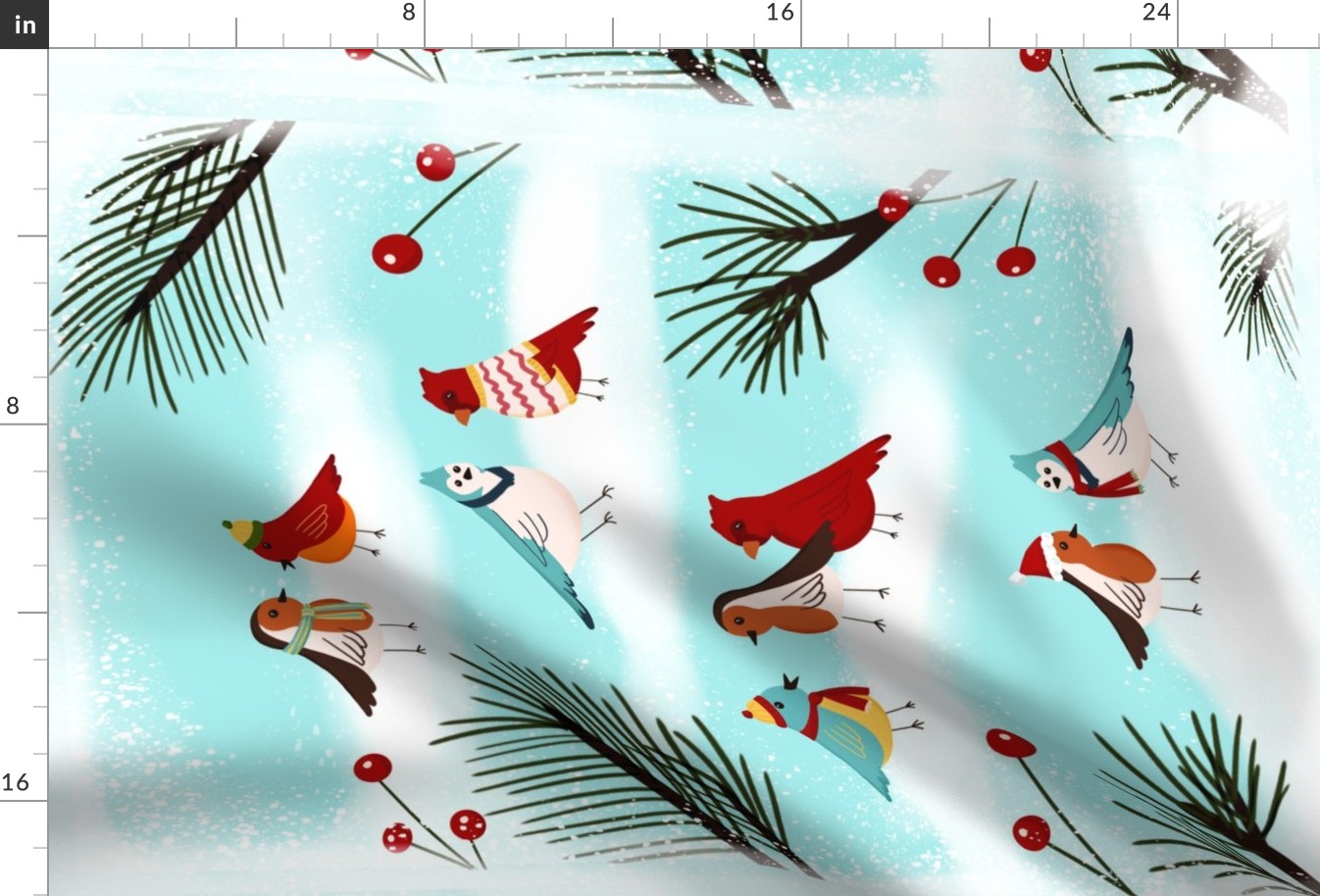 Winter Birds Tea Towel