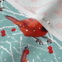 Snowy Cardinal Love | Small | Hint of Mint