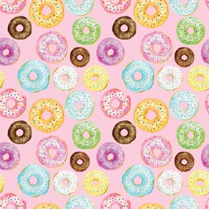 Colorful Donuts, pink background 