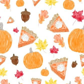 autumn pumpkin pie toss on white