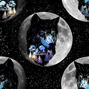 Full moon wolf LARGE blue