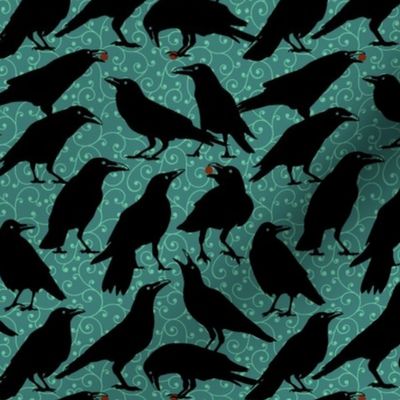 Raven Silhouettes on Teal