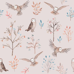 owl garden print - light brown