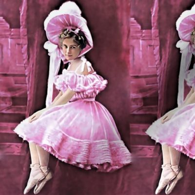 ballet ballerina dancing dancers beautiful young women ladies lady girl smiling bonnet bow hat feathers tulle skirt sitting pink portrait Victorian Edwardian historical off shoulder ruffles ribbon  romantic shabby chic vintage antique
