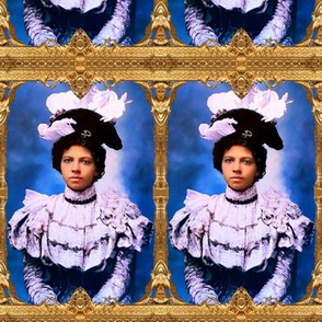 1 black woman lady African American POC people of color WOC blue Victorian Edwardian beautiful lady 19th 20th century hats feathers lace puffy sleeves portrait big hats gold ornate baroque angels wings frame romantic beauty vintage antique elegant gothic 