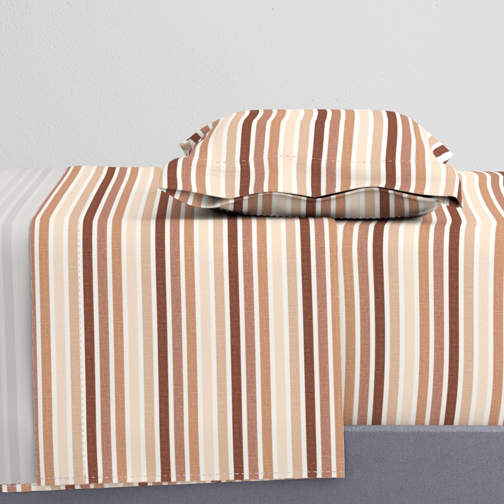 Retro Stripe Rich Browns Slubby Linen Look 