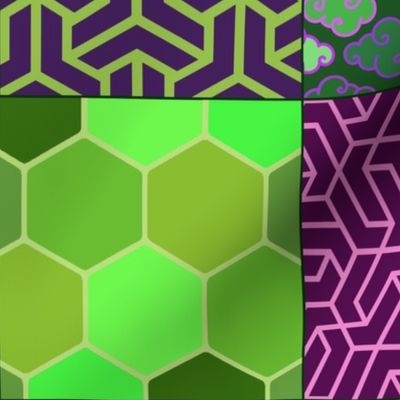 asian patchwork green and purple