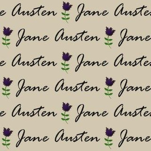 Jane Austen name purple flower on beige (large)