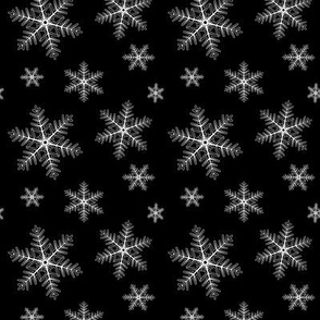 Chickadee Winter Birds Snowflakes on Black