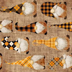 Fall Orange Plaid Gnomes on Burlap rotated - large scale