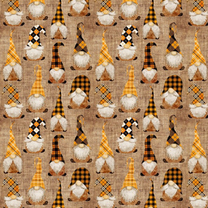 Fall Orange Plaid Gnomes on Burlap - small scale