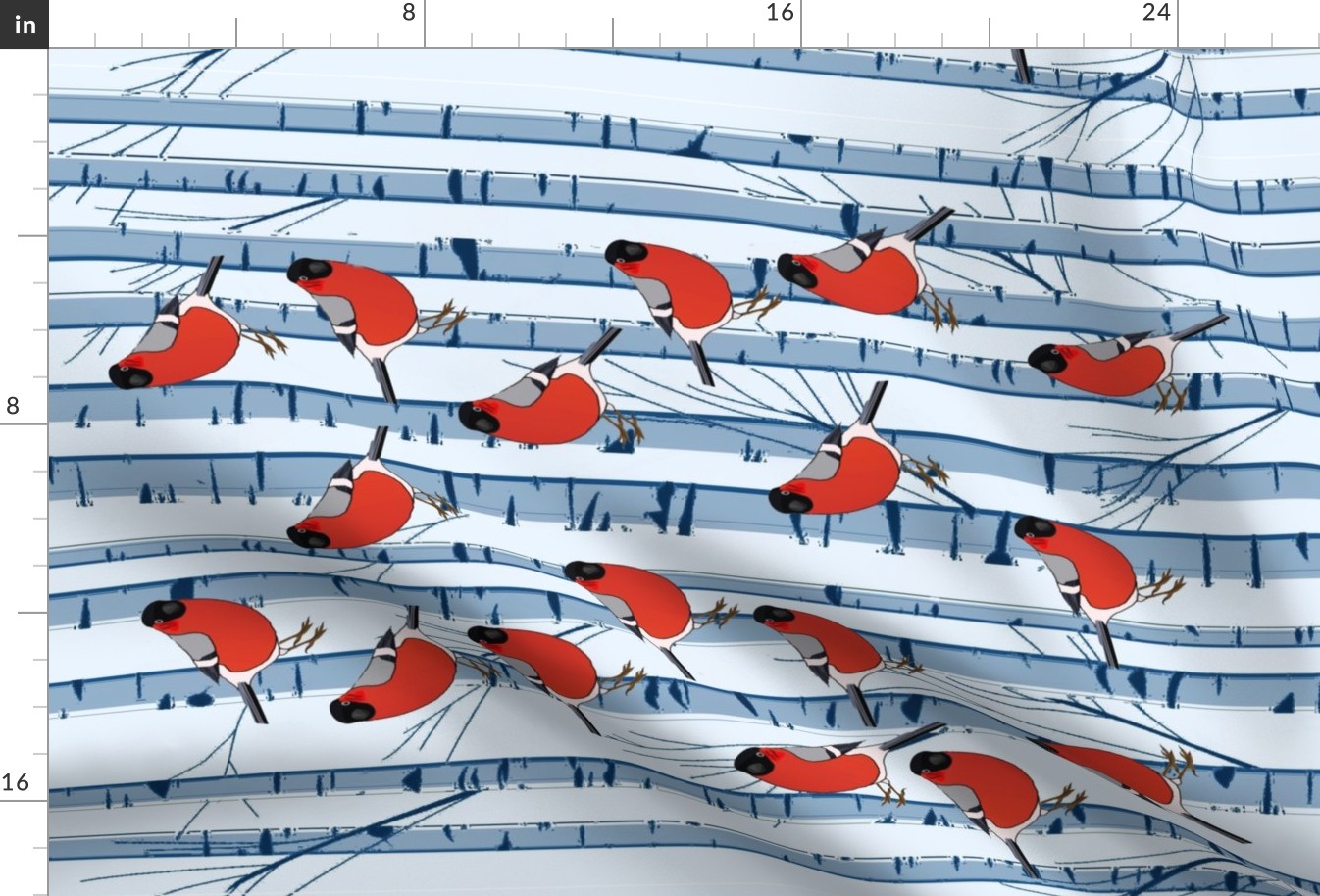 Wild Red Birds and Blue Birch Trees