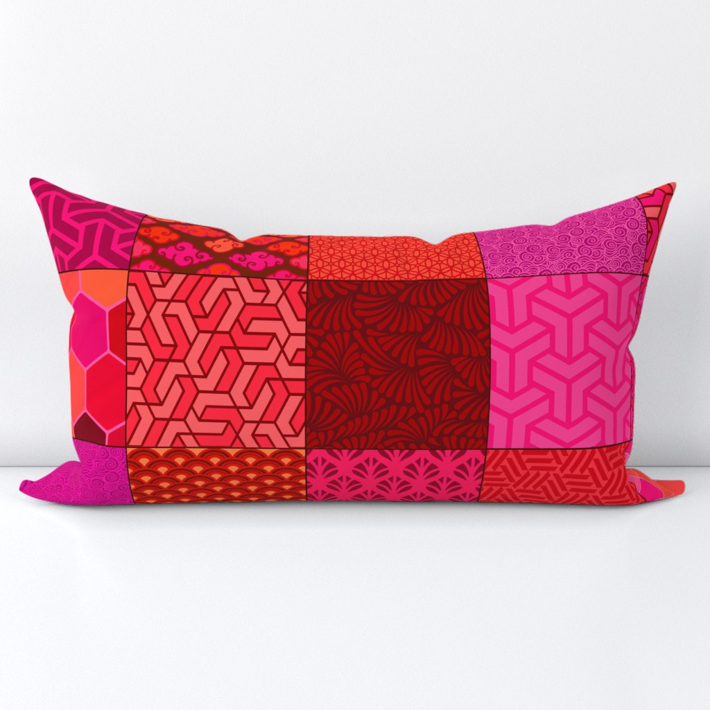asian patchwork  Hot Pink & Red 