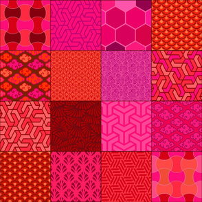 asian patchwork  Hot Pink & Red 