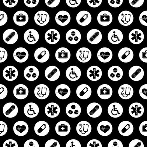 Healthcare Medical Icons Pattern in Black & White (Regular Scale)