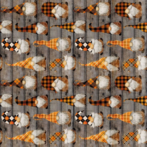 Fall Orange Plaid Gnomes on Barn wood rotated - medium scale