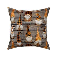 Fall Orange Plaid Gnomes on Barn wood - medium scale