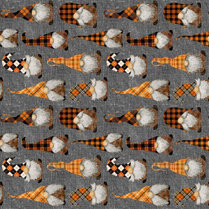 Fall Orange Plaid Gnomes on Grey Linen rotated - medium scale