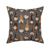 Fall Orange Plaid Gnomes on Grey Linen - small scale