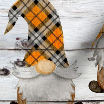 Fall Orange Plaid Gnomes on Shiplap - large scale