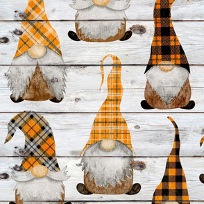 Fall Orange Plaid Gnomes on Shiplap - large scale