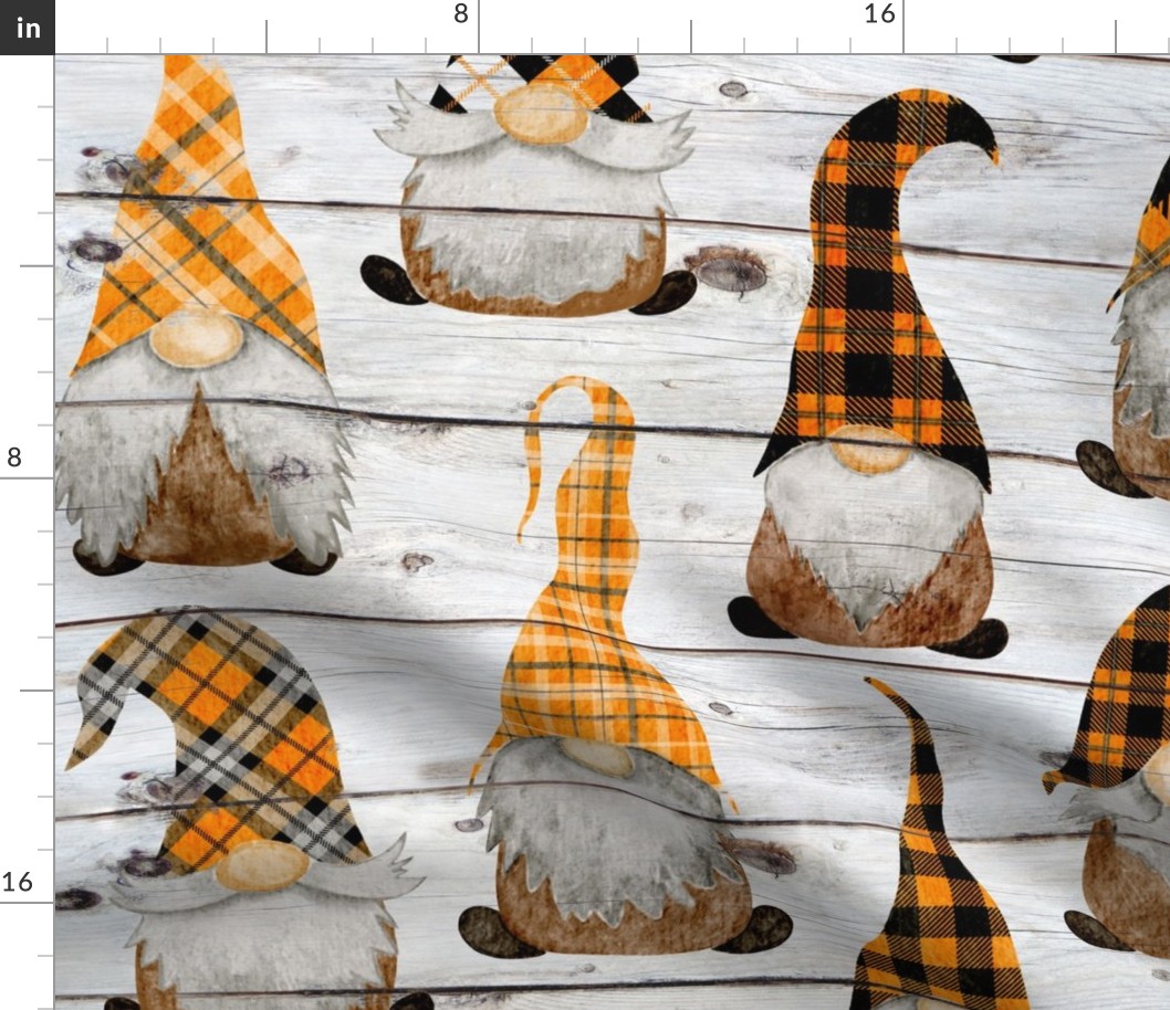 Fall Orange Plaid Gnomes on Shiplap - large scale