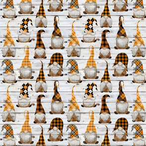 Fall Orange Plaid Gnomes on Shiplap - small scale