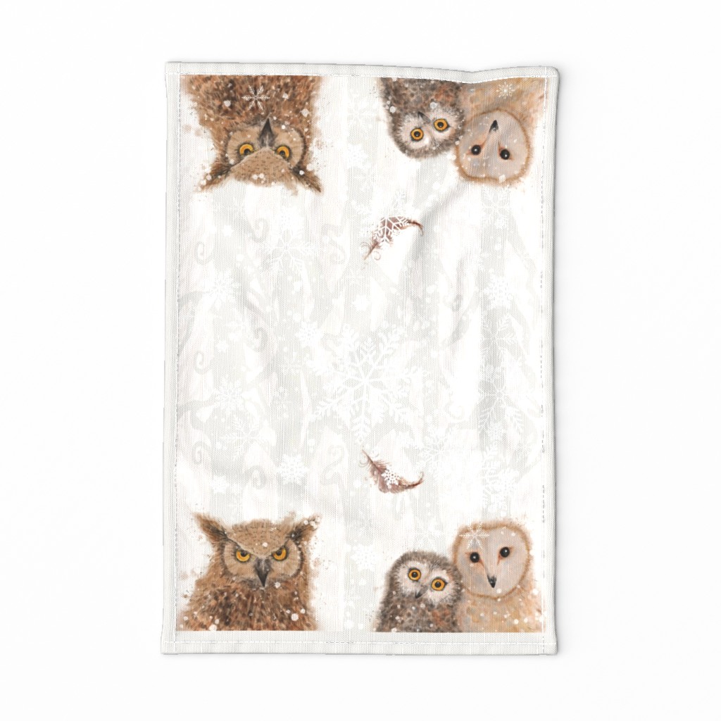 Owls in Winter tea towel
