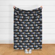 Blue Gnomes on Dark Grey Linen rotated - large scale