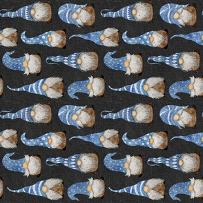 Blue Gnomes on Dark Grey Linen rotated - medium scale