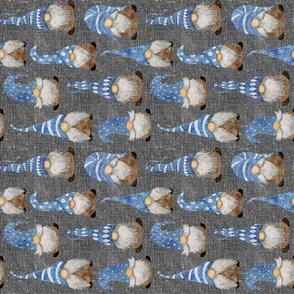 Blue Gnomes on Silver Grey Linen rotated - medium scale
