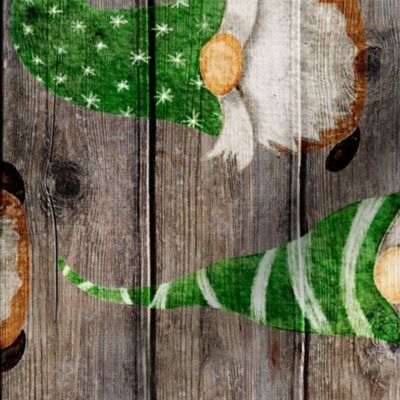 Green Watercolor Gnomes on Barn Wood rotated - large scale