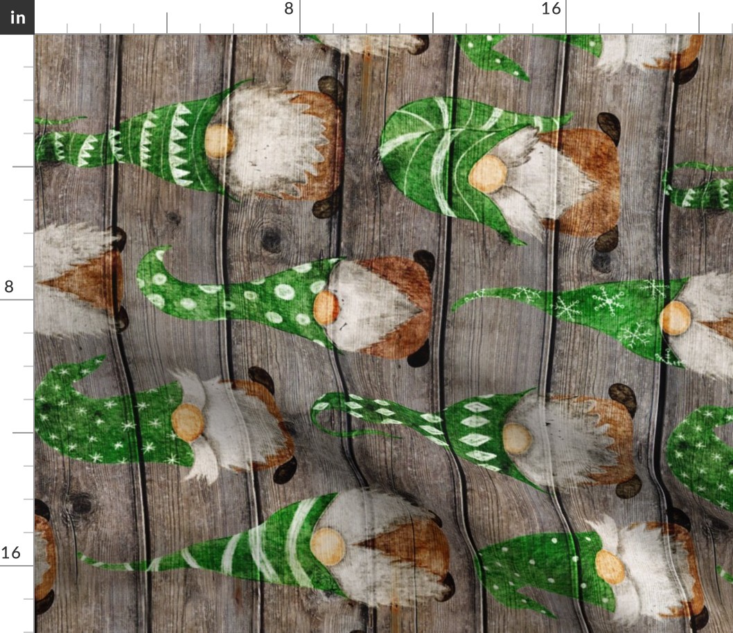 Green Watercolor Gnomes on Barn Wood rotated - large scale