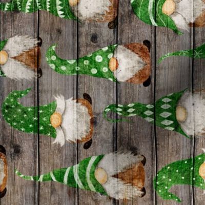 Green Watercolor Gnomes on Barn wood rotated - medium scale 