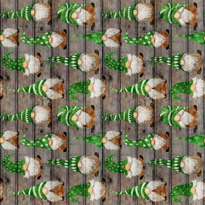 Green Watercolor Gnomes on Barn wood rotated - medium scale 