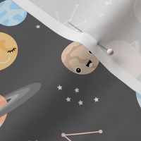 Little moon and stars kawaii space theme universe constellation and planets kids nursery design neutral orange blue gray retro