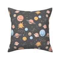 Little moon and stars kawaii space theme universe constellation and planets kids nursery design neutral orange blue gray retro