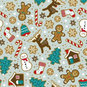 Christmas gingerbread cookies on mint gray (middle)