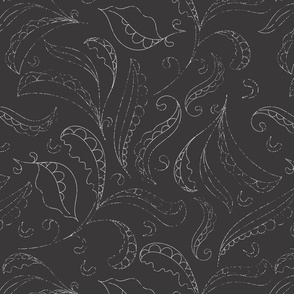 Floral pattern with abstract light gray elegant  leaves and grey background