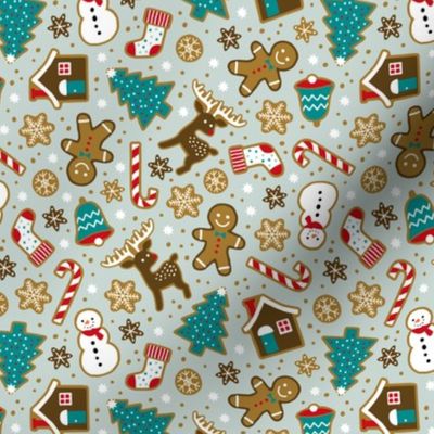 Christmas gingerbread cookies on mint gray (small)