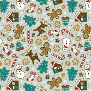 Christmas gingerbread cookies on mint gray (small)